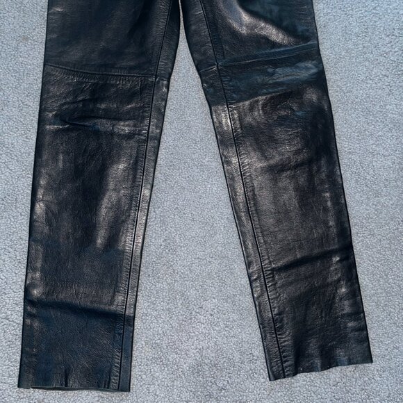 MILWAUKEE MOTORCYCLE CLOTHING CO. BLACK HEAVY LEATHER MOTO PANTS EUC 6 / W25L31 - Picture 3 of 13
